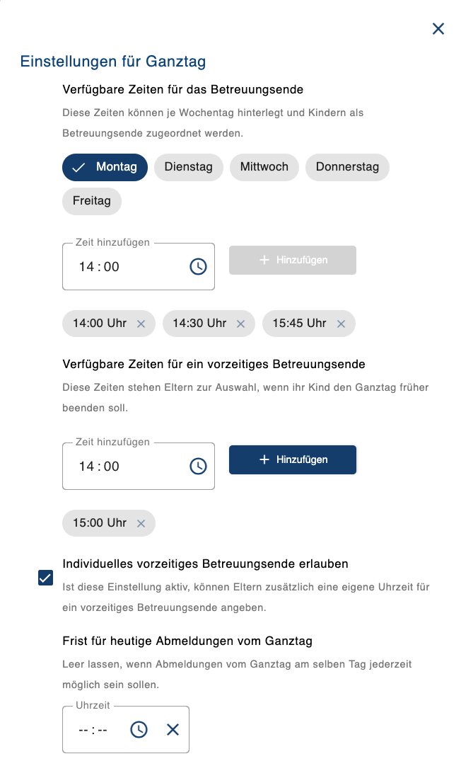 Screenshot: Einstellungsmöglichkeiten in der IServ-Ganztagsübersicht
